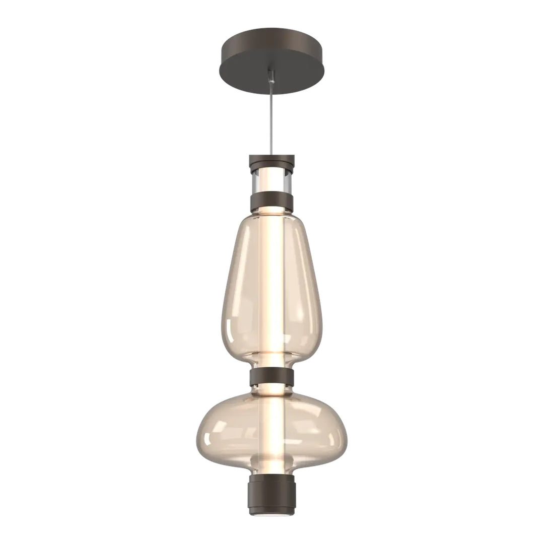 Bolla Mandrel Double Pendant by Hammerton Studio in Flat Bronze with Amber glass