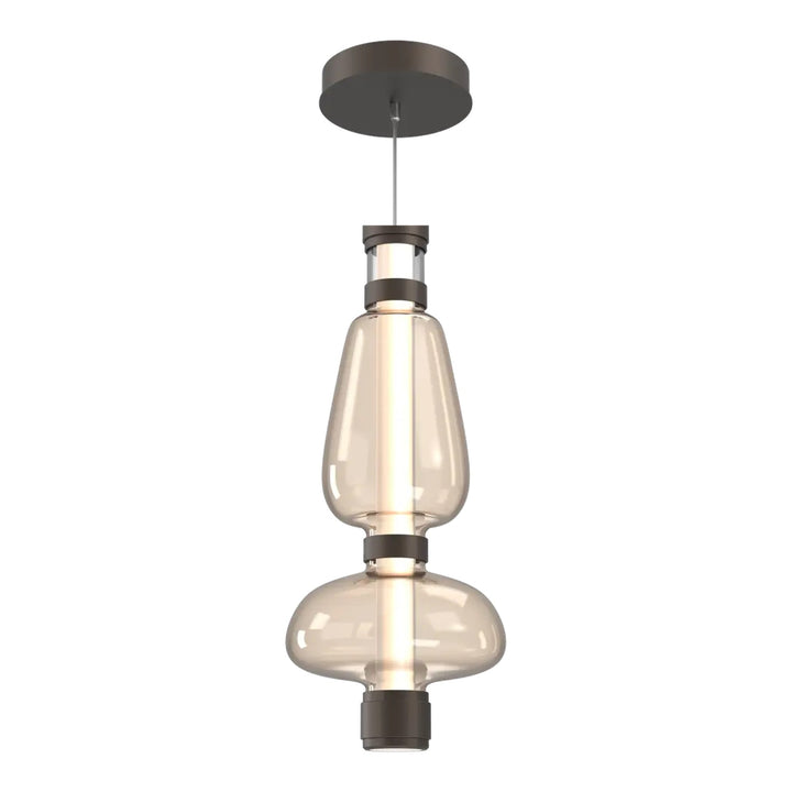 Bolla Mandrel Double Pendant by Hammerton Studio in Flat Bronze with Amber glass