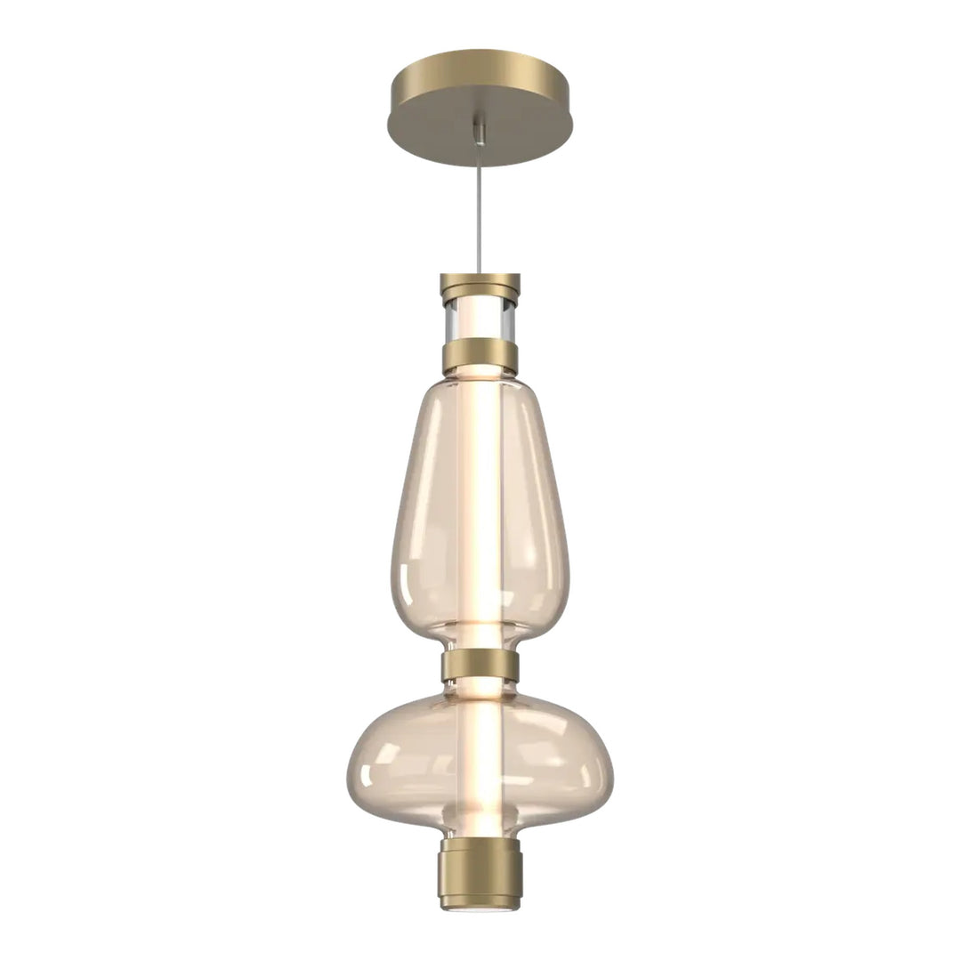 Bolla Mandrel Double Pendant by Hammerton Studio in Gilded Brass with Amber glass