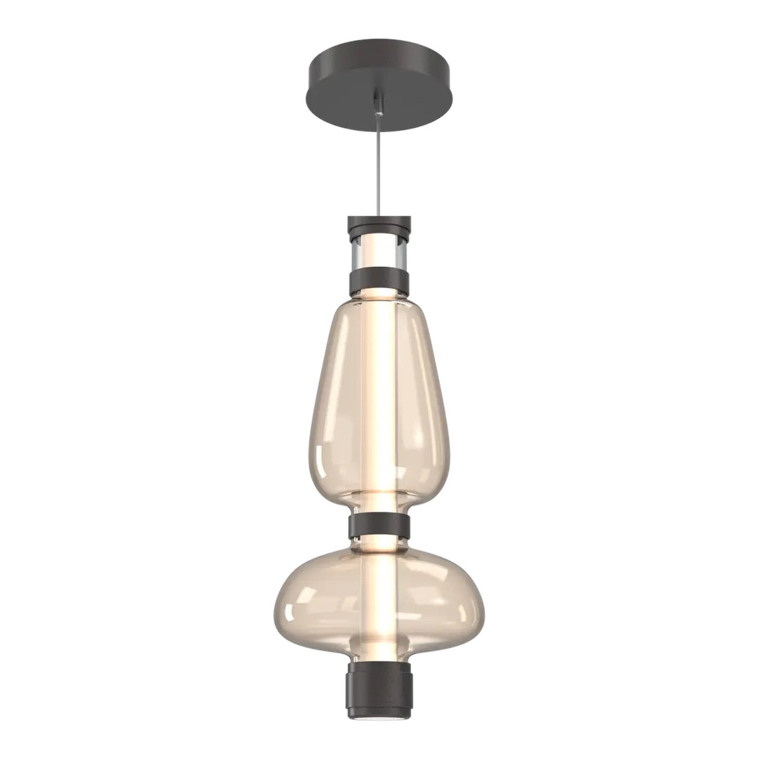Bolla Mandrel Double Pendant by Hammerton Studio in Graphite with Amber glass