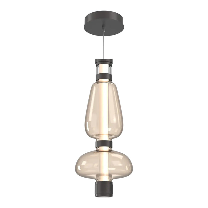 Bolla Mandrel Double Pendant by Hammerton Studio in Graphite with Amber glass