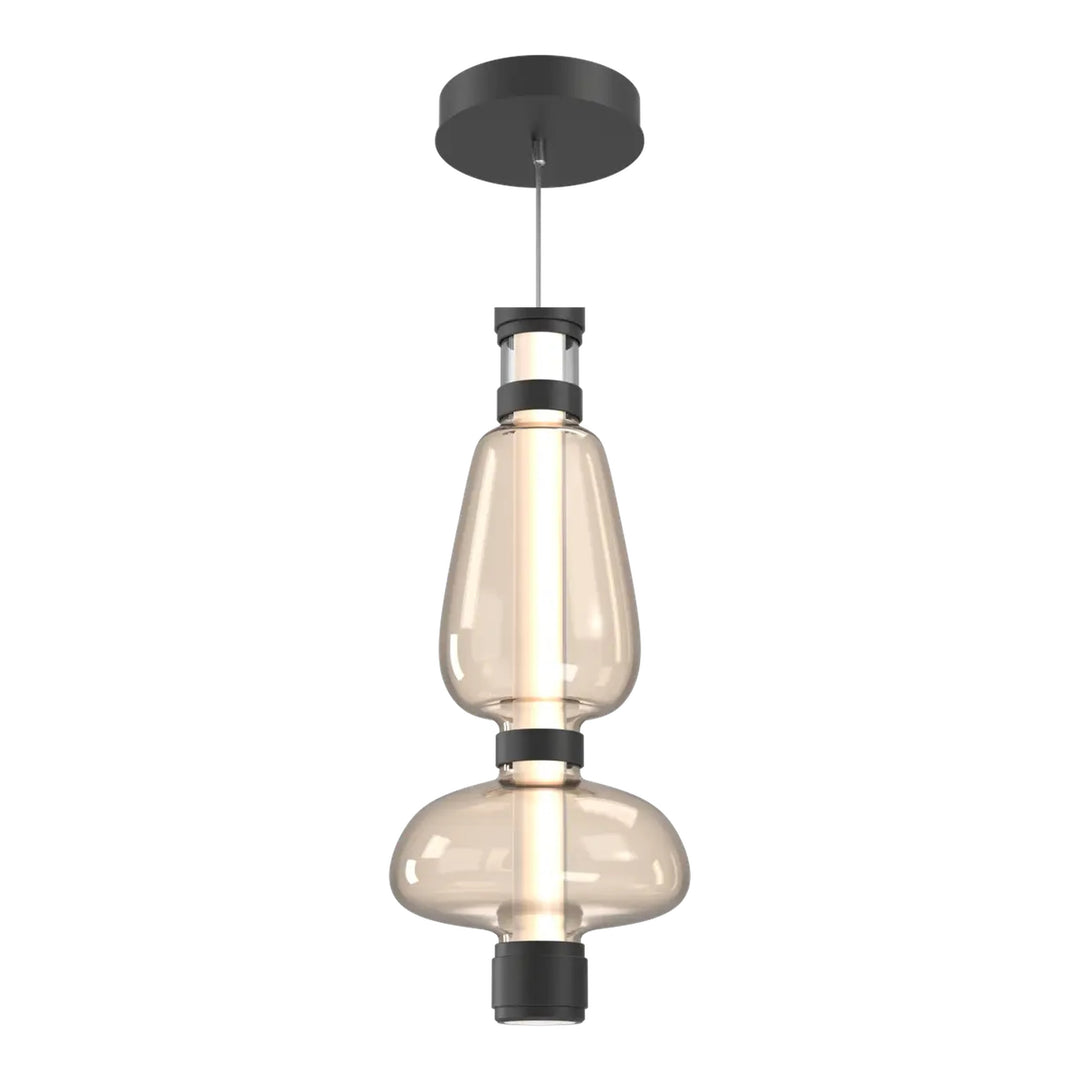Bolla Mandrel Double Pendant by Hammerton Studio in Matte Black with Amber glass