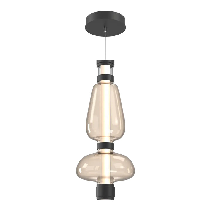 Bolla Mandrel Double Pendant by Hammerton Studio in Matte Black with Amber glass