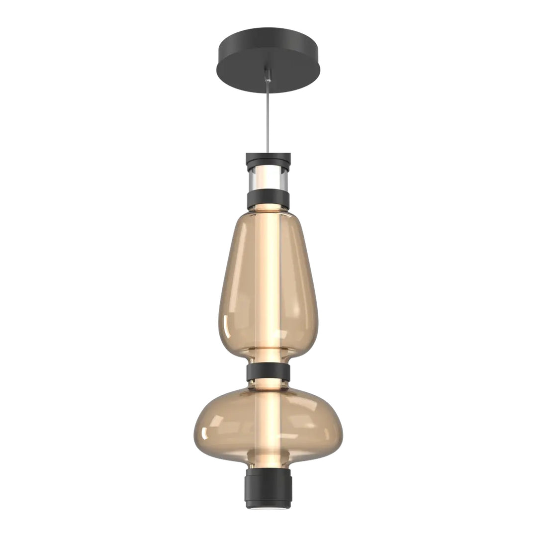 Bolla Mandrel Double Pendant by Hammerton Studio in Matte Black with Bronze glass