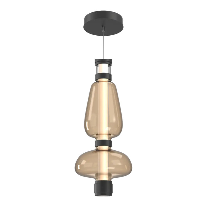 Bolla Mandrel Double Pendant by Hammerton Studio in Matte Black with Bronze glass