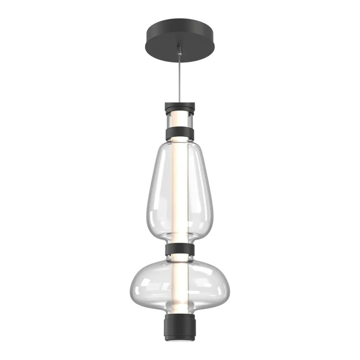 Bolla Mandrel Double Pendant by Hammerton Studio in Matte Black with Clear glass