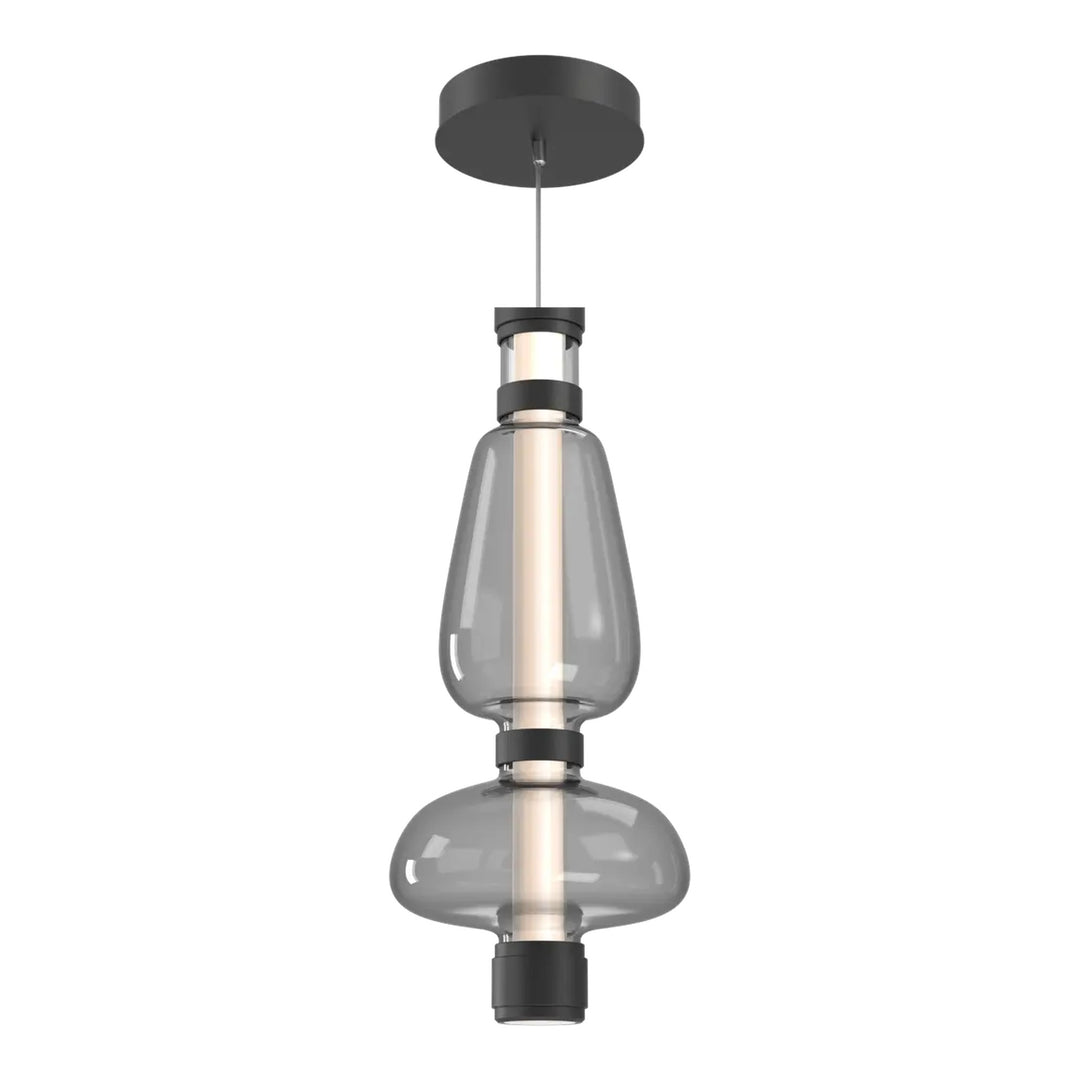 Bolla Mandrel Double Pendant by Hammerton Studio in Matte Black with Smoke glass