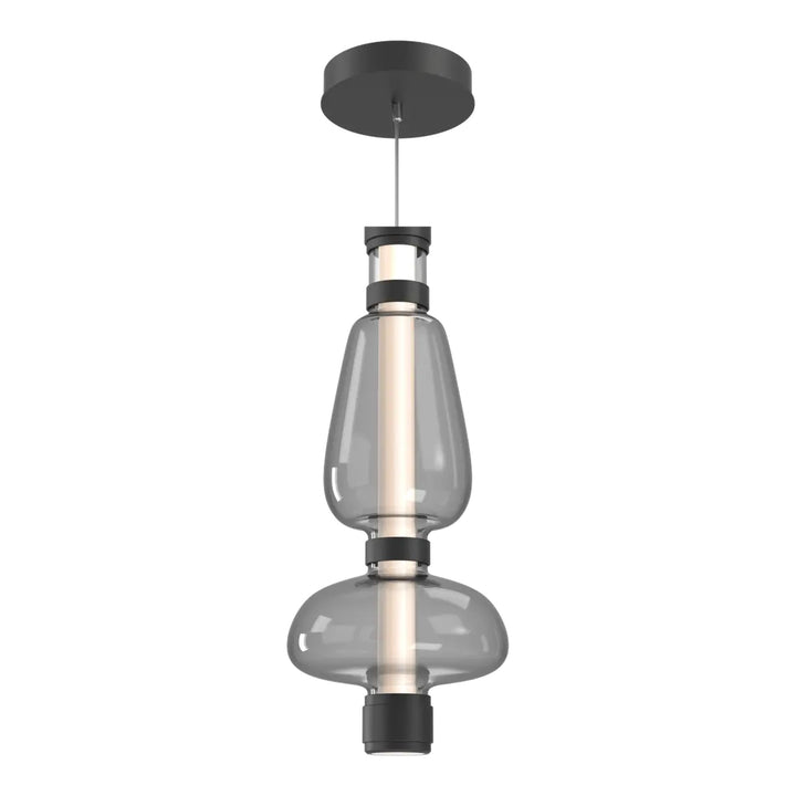 Bolla Mandrel Double Pendant by Hammerton Studio in Matte Black with Smoke glass