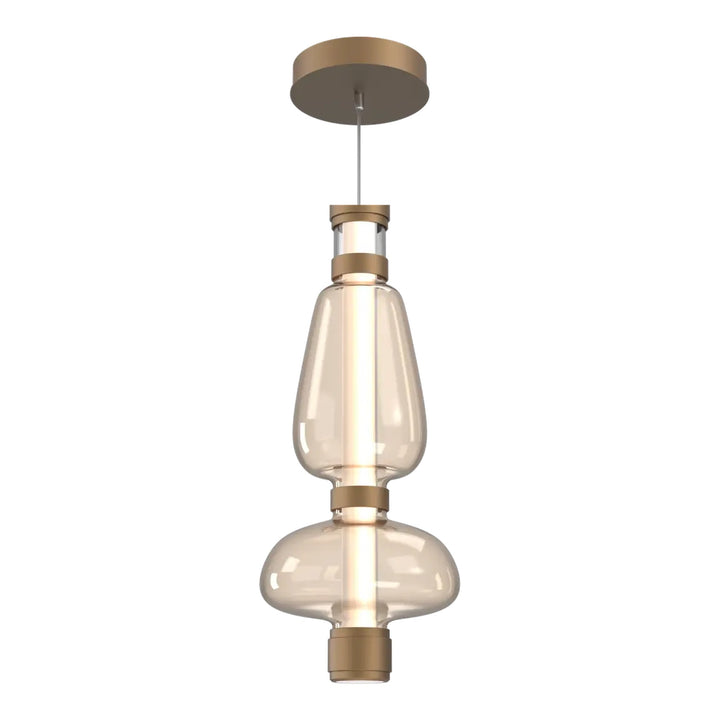 Bolla Mandrel Double Pendant by Hammerton Studio in Novel Brass with Amber glass