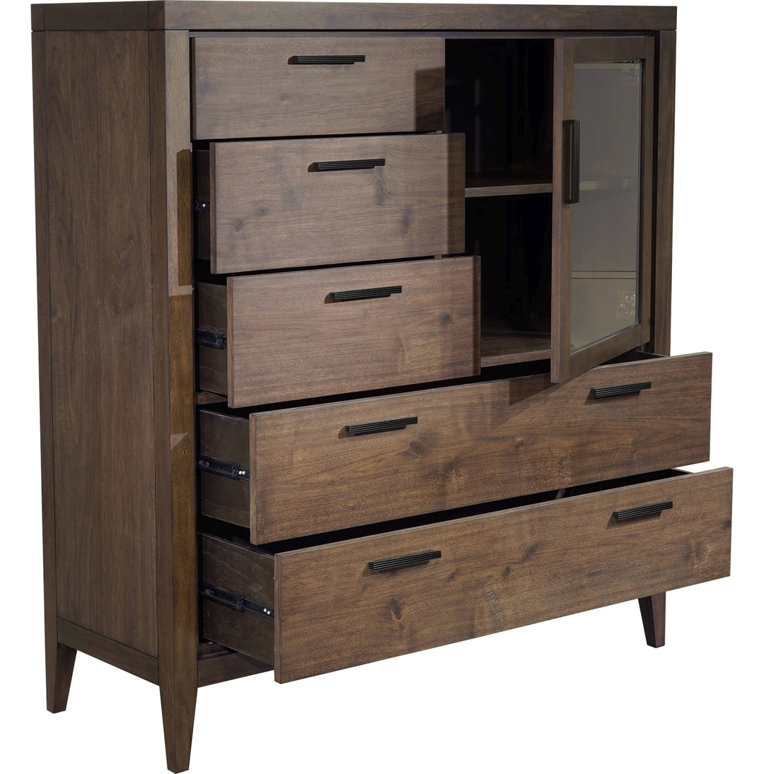 Boracay Five Drawer One Door Sweater Chest in Wild Oats Brown — with drawers open