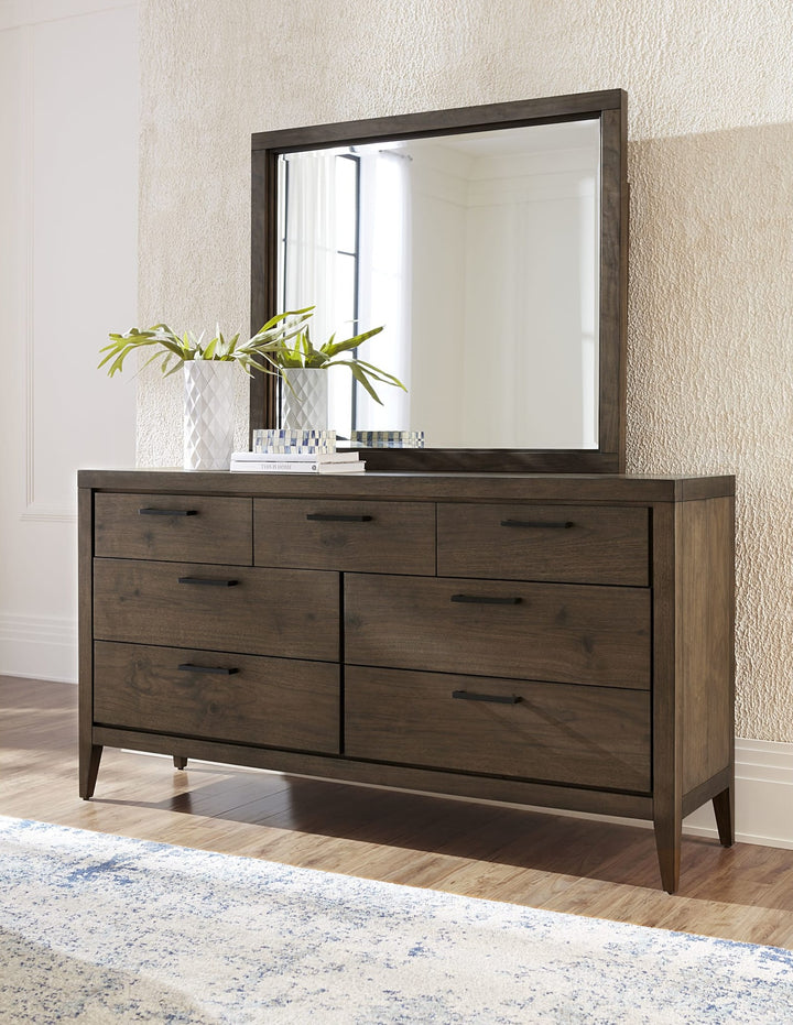 Boracay Landscape Mirror in Wild Oats Brown — styled on the matching dresser (sold separately)