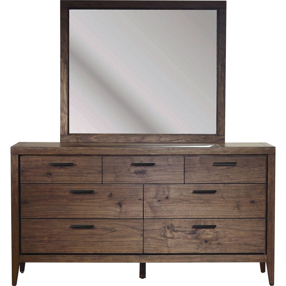 Boracay Seven Drawer Dresser in Wild Oats Brown — on a white background with the matching mirror (sold separately)