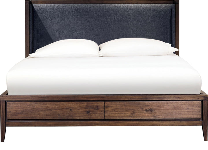Boracay Upholstered Wingback Storage Bed in Wild Oats Brown — white background, front view