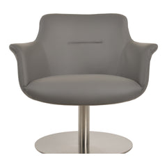 Bottega Lounge Swivel Round Chair — grey PPM, brushed stainless steel round memory-swivel base