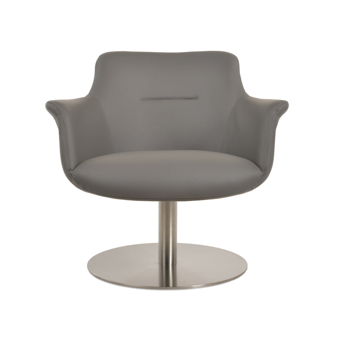 Bottega Lounge Swivel Round Chair — grey PPM, brushed stainless steel round memory-swivel base