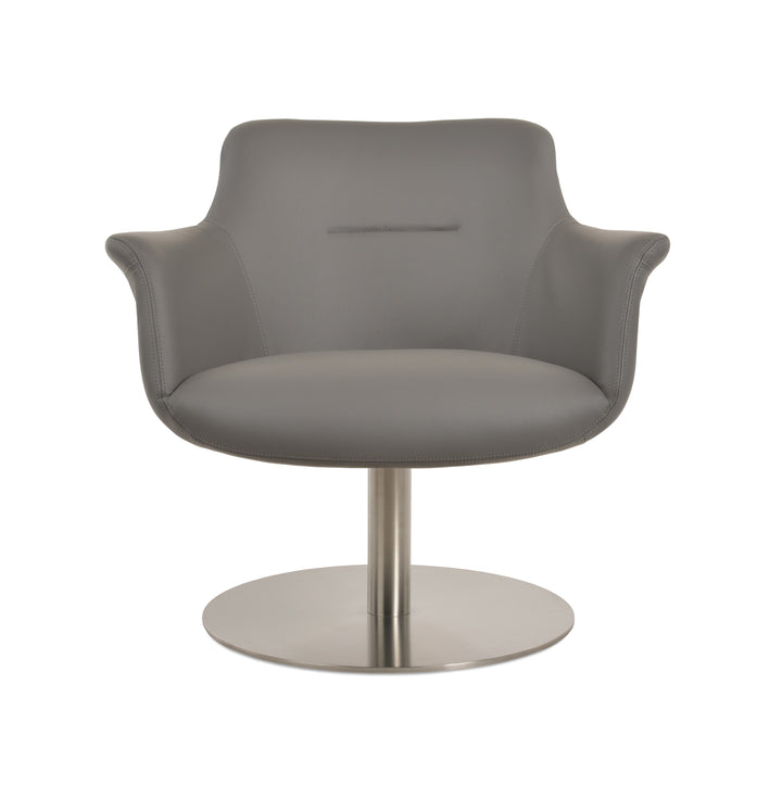 Bottega Lounge Swivel Round Chair — grey PPM, brushed stainless steel round memory-swivel base
