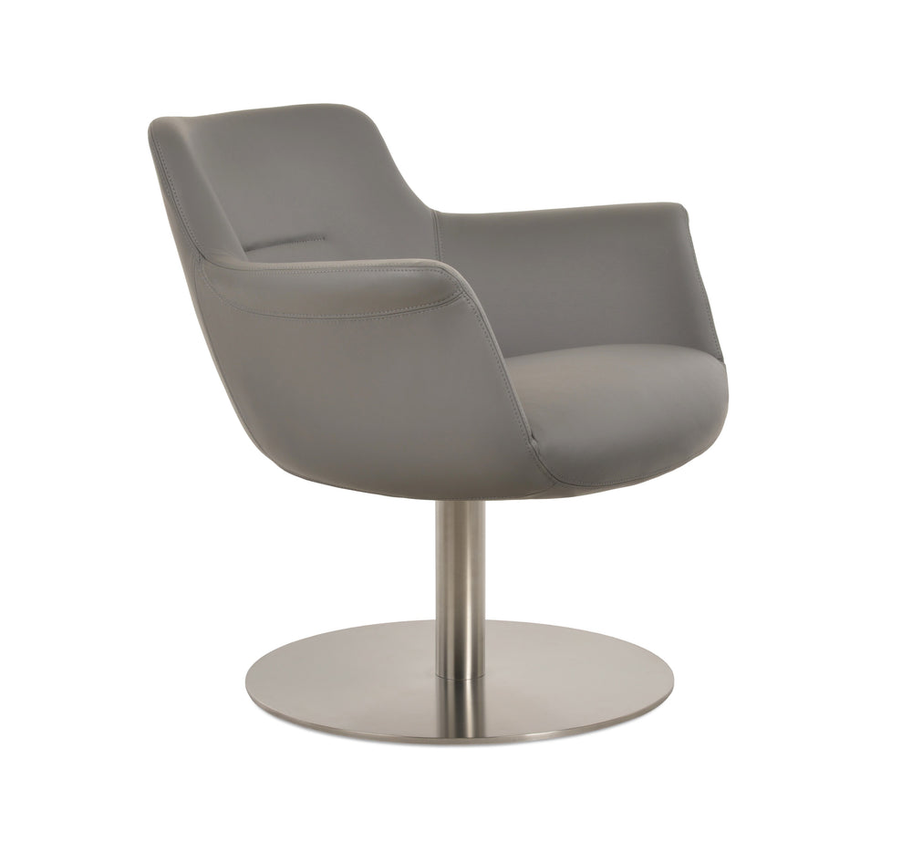 Bottega Lounge Swivel Round Chair — grey PPM, brushed stainless steel round memory-swivel base