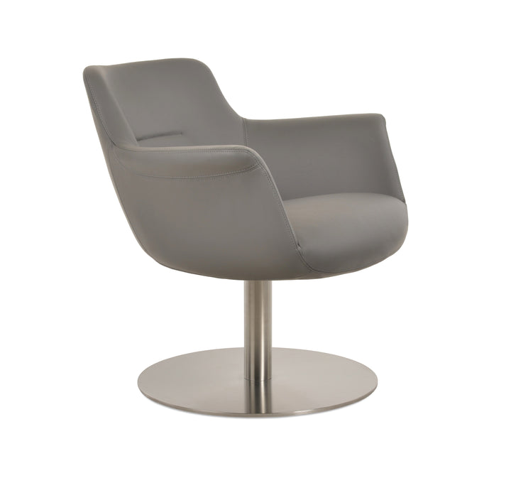 Bottega Lounge Swivel Round Chair — grey PPM, brushed stainless steel round memory-swivel base