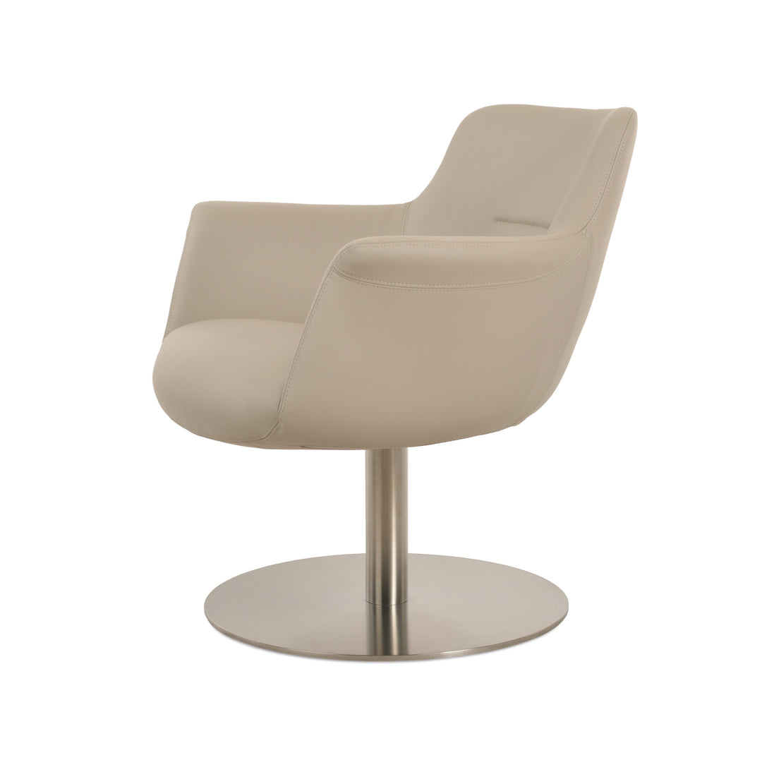 Bottega Lounge Swivel Round Chair — bone PPM, brushed stainless steel round memory-swivel base