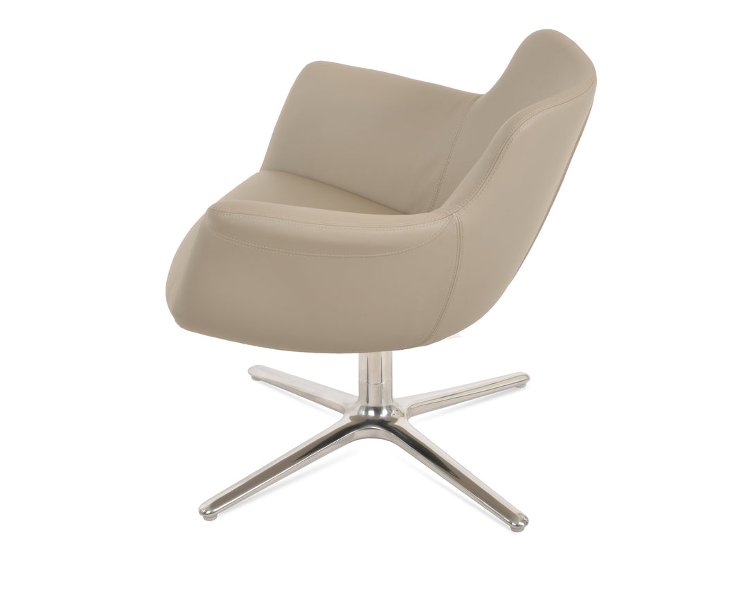 Bottega Lounge Oval Chair — bone PPM, polished stainless steel oval memory-swivel base