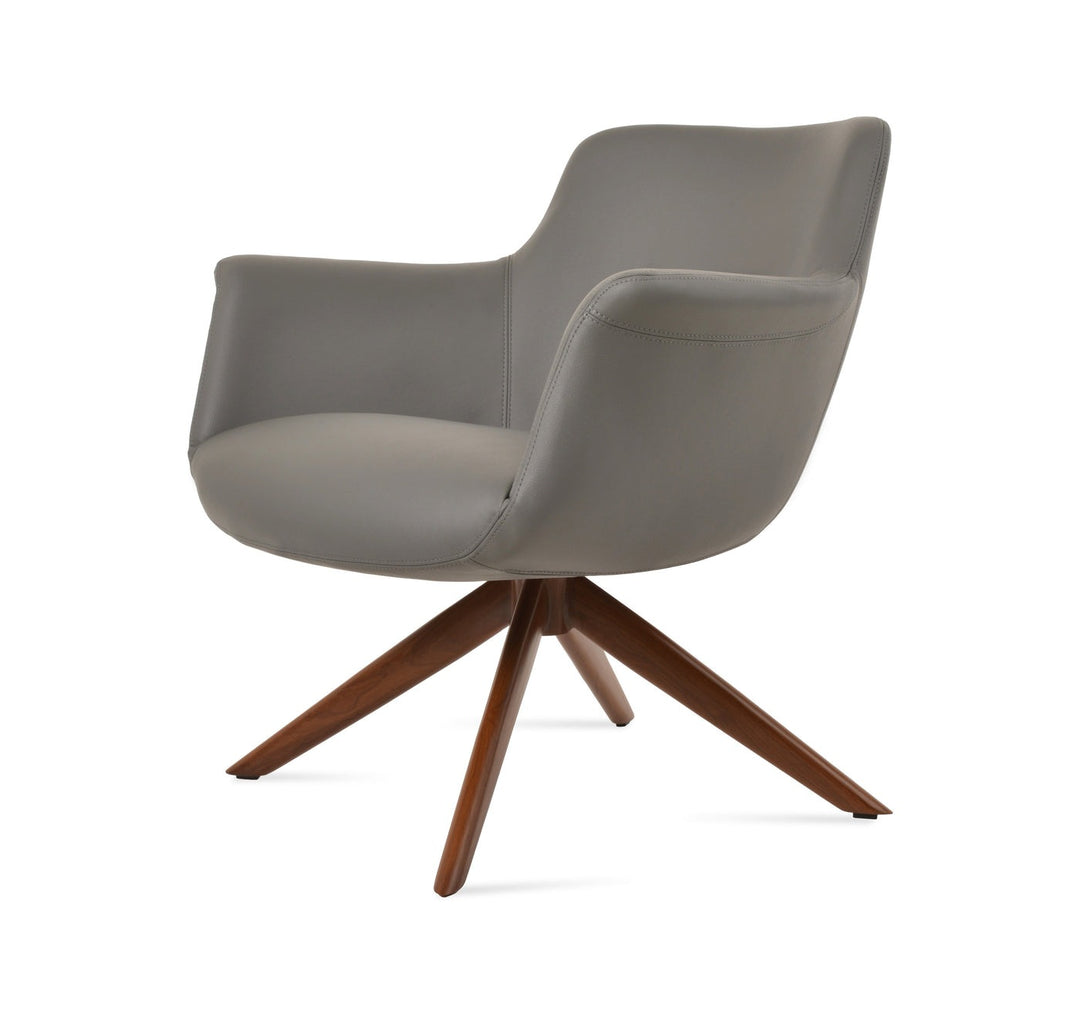 Bottega Sword Lounge Chair — grey PPM, walnut finish sword swivel base