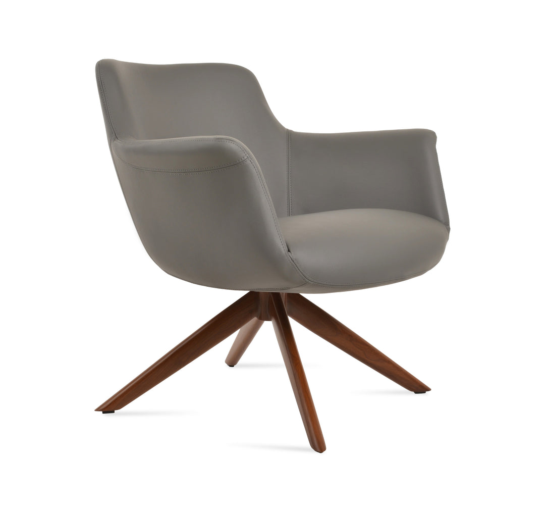 Bottega Sword Lounge Chair — grey PPM, walnut finish sword swivel base