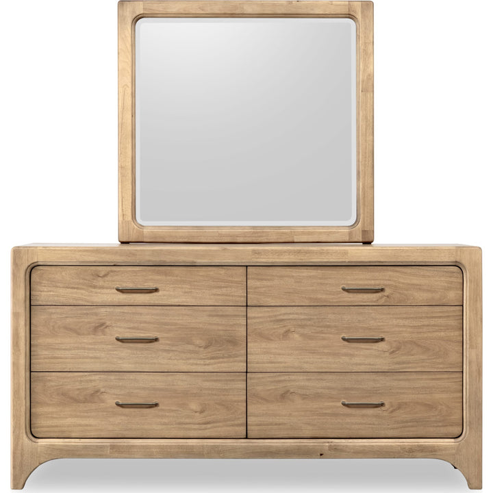 Brentwood Dresser Mirror in Brioche — on a white background, mounted on the matching dresser (sold separately)