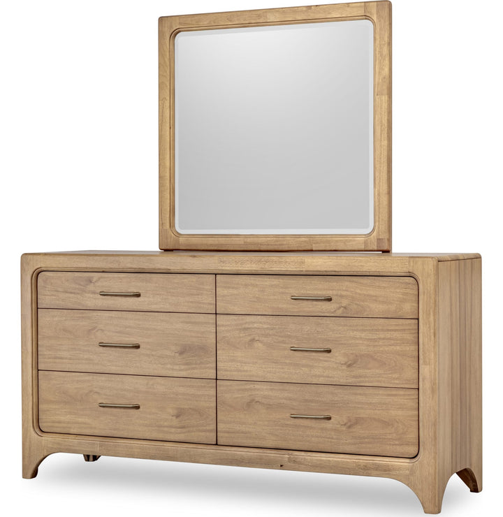 Brentwood Dresser Mirror in Brioche — on a white background, mounted on the matching dresser (sold separately)