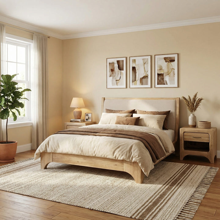 Brentwood One Drawer Nightstand with Cord Management in Brioche — in a bedroom setting