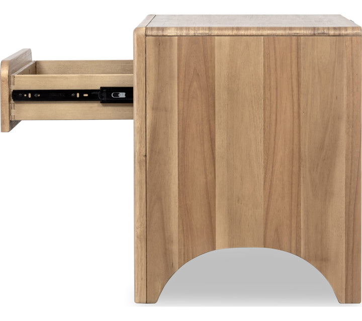 Brentwood One Drawer Nightstand with Cord Management in Brioche — with drawers open