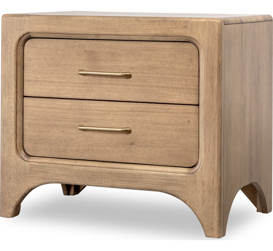Brentwood Two Drawer Nightstand with Cord Management in Brioche — on a white background