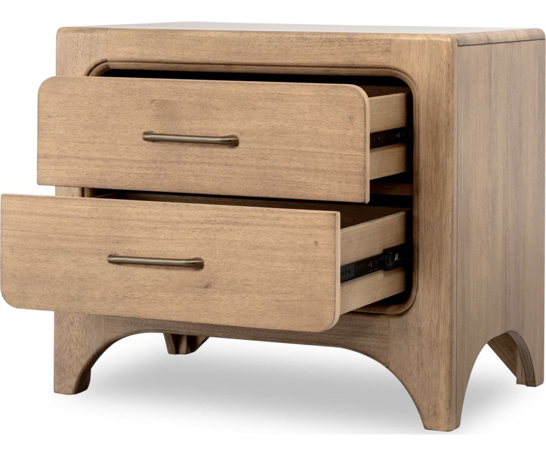 Brentwood Two Drawer Nightstand with Cord Management in Brioche — with drawers open