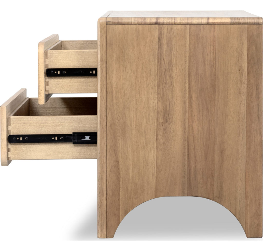Brentwood Two Drawer Nightstand with Cord Management in Brioche — with drawers open