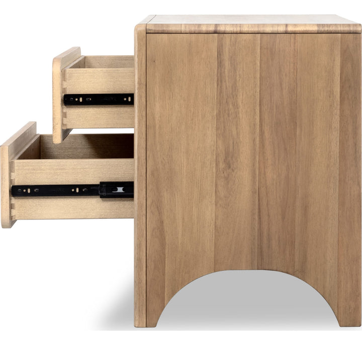 Brentwood Two Drawer Nightstand with Cord Management in Brioche — with drawers open