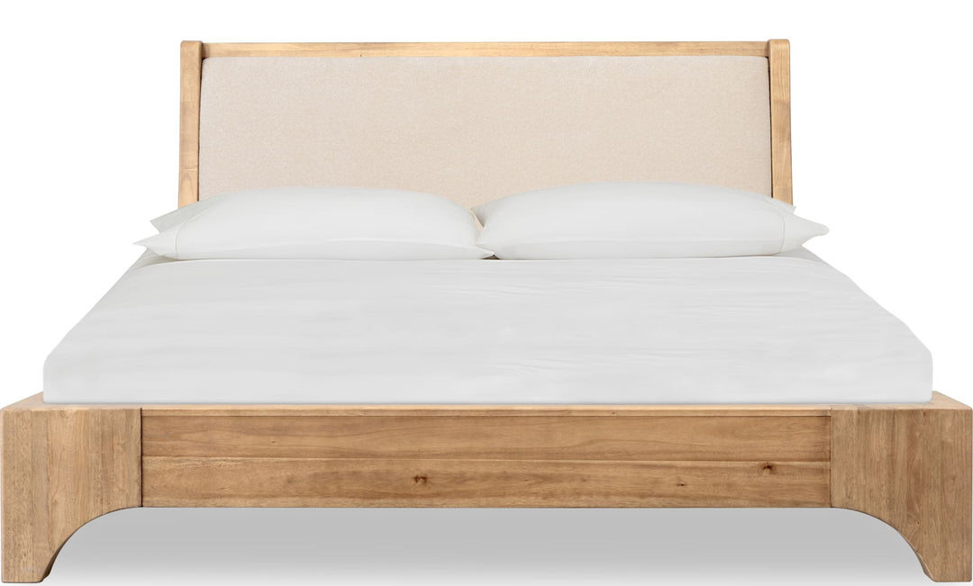 Brentwood Wood and Upholstered Bed in Brioche — white background, front view