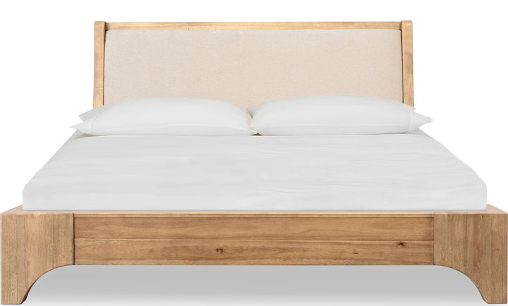 Brentwood Wood and Upholstered Bed in Brioche — white background, front view