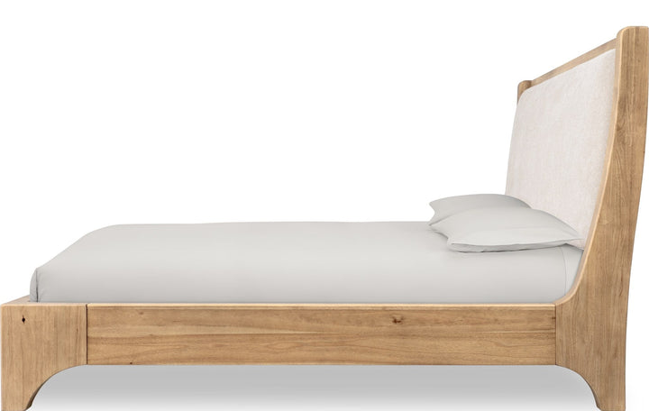 Brentwood Wood and Upholstered Bed in Brioche — white background, side profile
