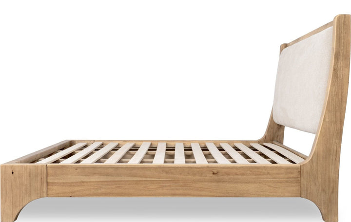 Brentwood Wood and Upholstered Bed in Brioche — side view without mattress