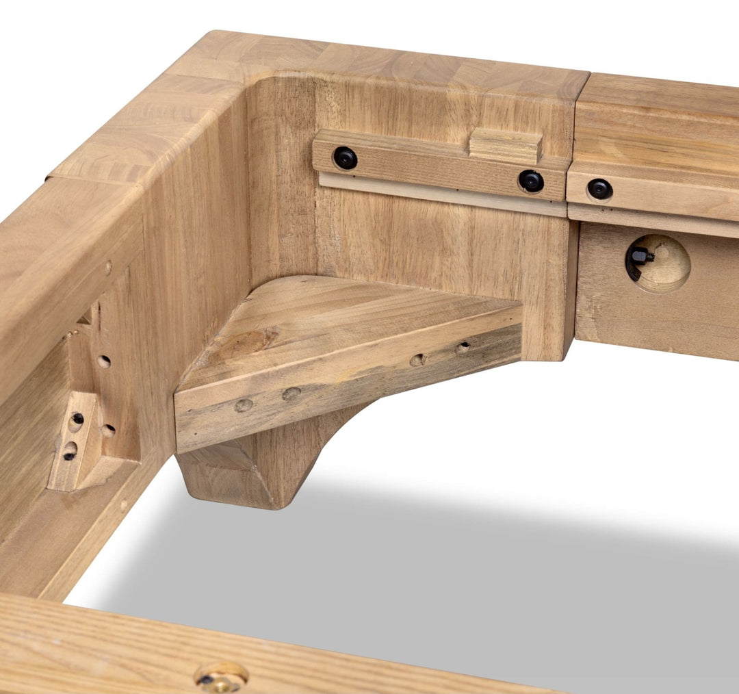 Brentwood Wood and Upholstered Bed in Brioche — close-up of the rail joinery
