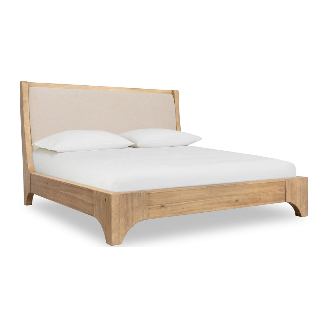 Brentwood Wood and Upholstered Bed by Modus in Brioche — white background, angled view