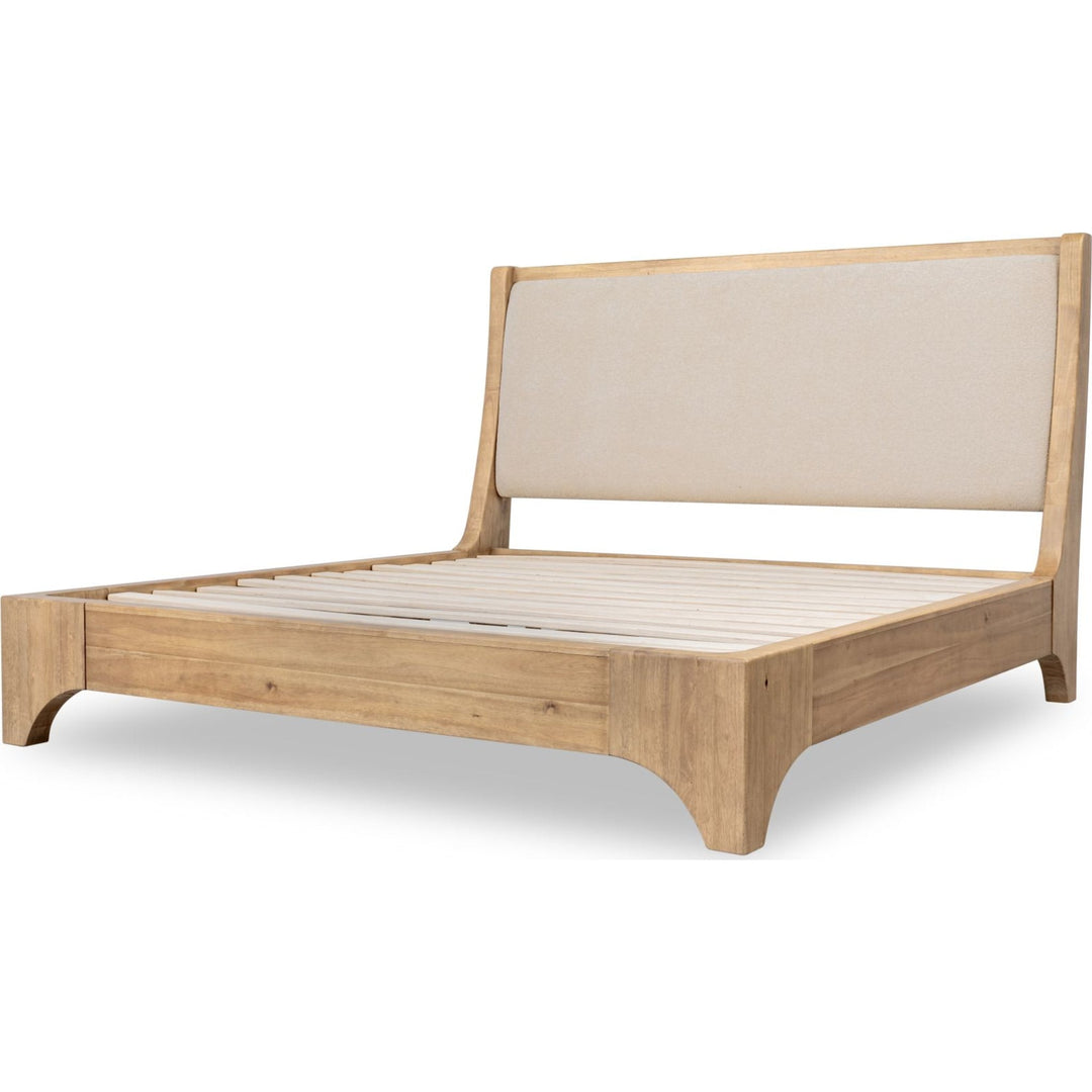 Brentwood Wood and Upholstered Bed in Brioche — angled view without mattress