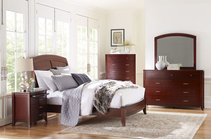 Brighton Charging Station Nightstand in Cinnamon — in a bedroom setting