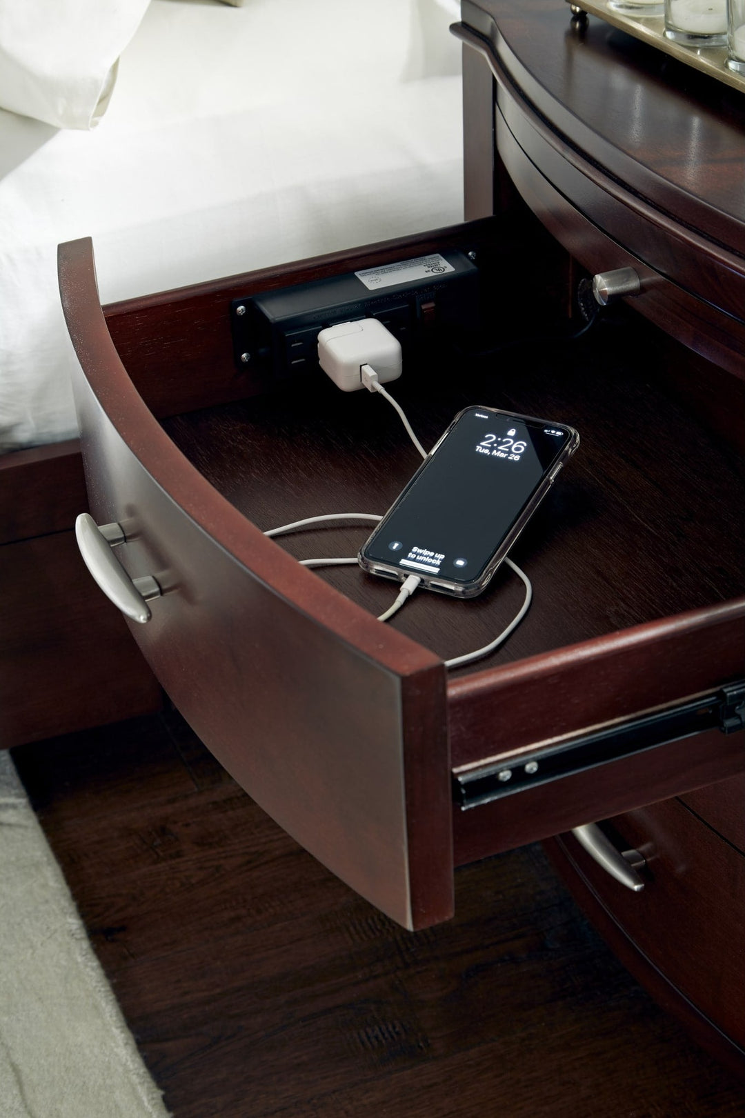 Brighton Charging Station Nightstand in Cinnamon — detail view