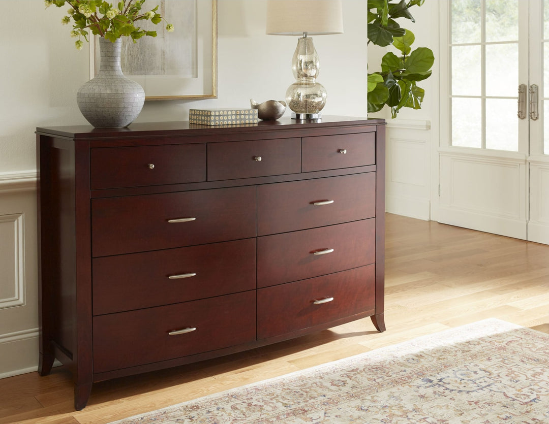 Brighton Nine Drawer Dresser in Cinnamon — styled in a room