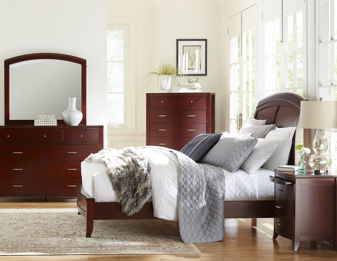 Brighton Nine Drawer Dresser in Cinnamon — in a bedroom setting