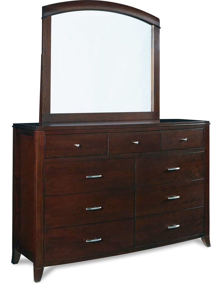 Brighton Nine Drawer Dresser in Cinnamon — on a white background with the matching mirror (sold separately)