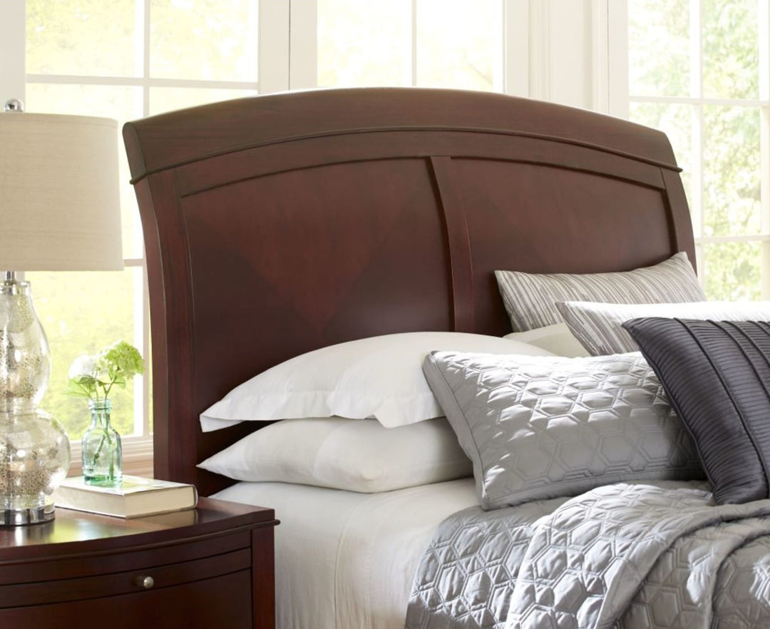 Brighton Wood Sleigh Bed in Cinnamon styled in a bedroom