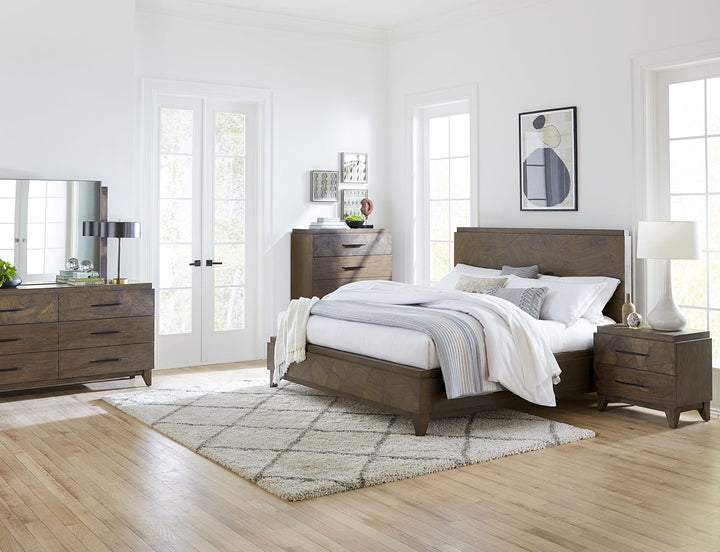Broderick Dresser Mirror in Wild Oats Brown — in a bedroom setting