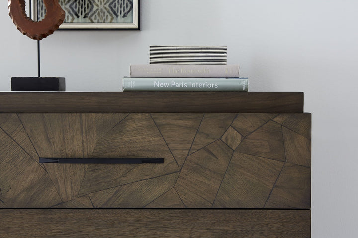 Broderick Five Drawer Chest in Wild Oats Brown — detail view