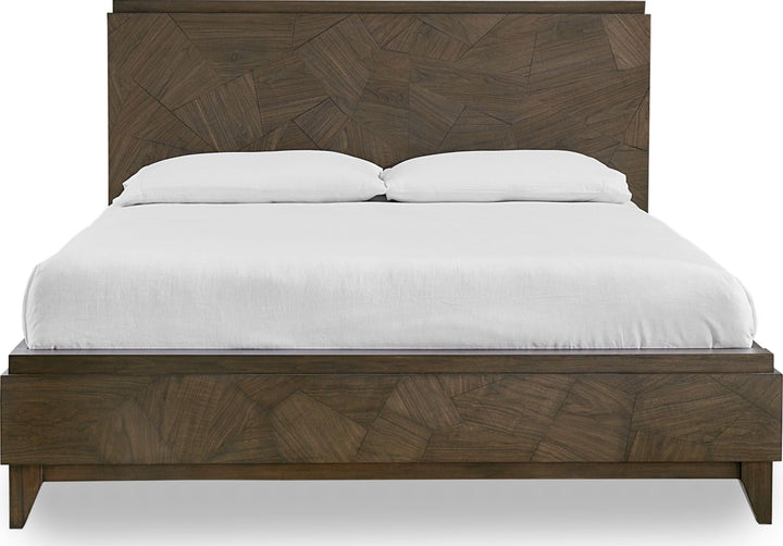 Broderick Wood Panel Bed in Wild Oats Brown — white background, front view
